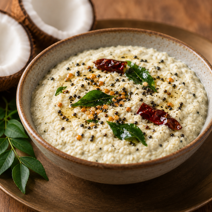 Indian coconut chutney made with freshly grated coconut