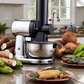 Grandma Ann's Electric Grater with tropical roots and plantains in a bright kitchen.